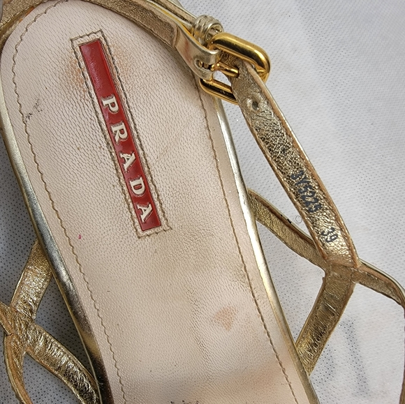 Prada gold T strap sandals with small wedge size 39 - Picture 15 of 15